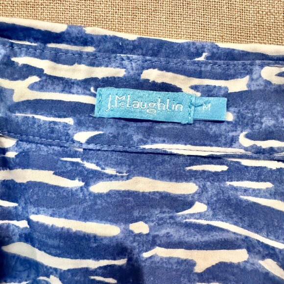 J. McLaughlin Arissa Dress Blue White Print Shirt Dress Pockets Collared Woven - Picture 4 of 9